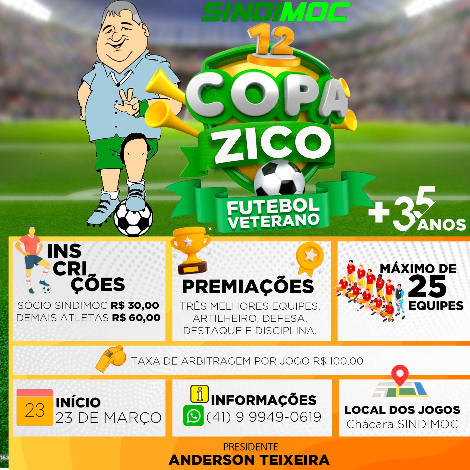 SINDIMOC informa sobre a 12º edição da Copa Zico de Veteranos