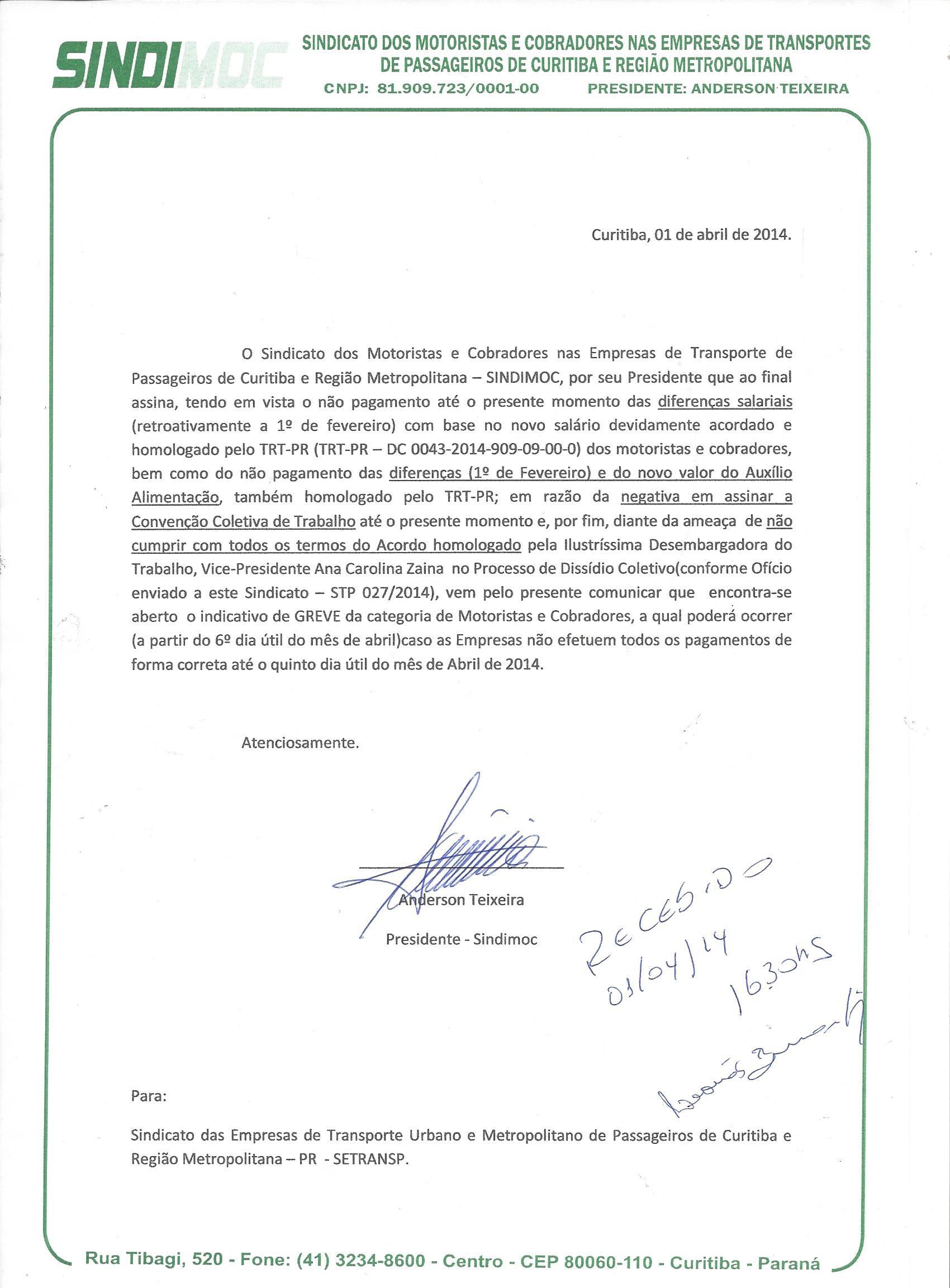 Sindimoc em estado de Indicativo de Greve