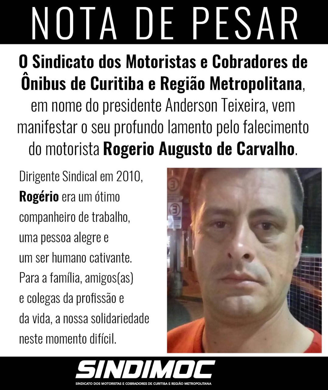 Nota de Pesar e Falecimento – Sindimoc