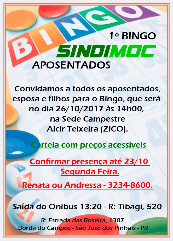 Secretaria do Aposentado realiza bingo no próximo dia 26